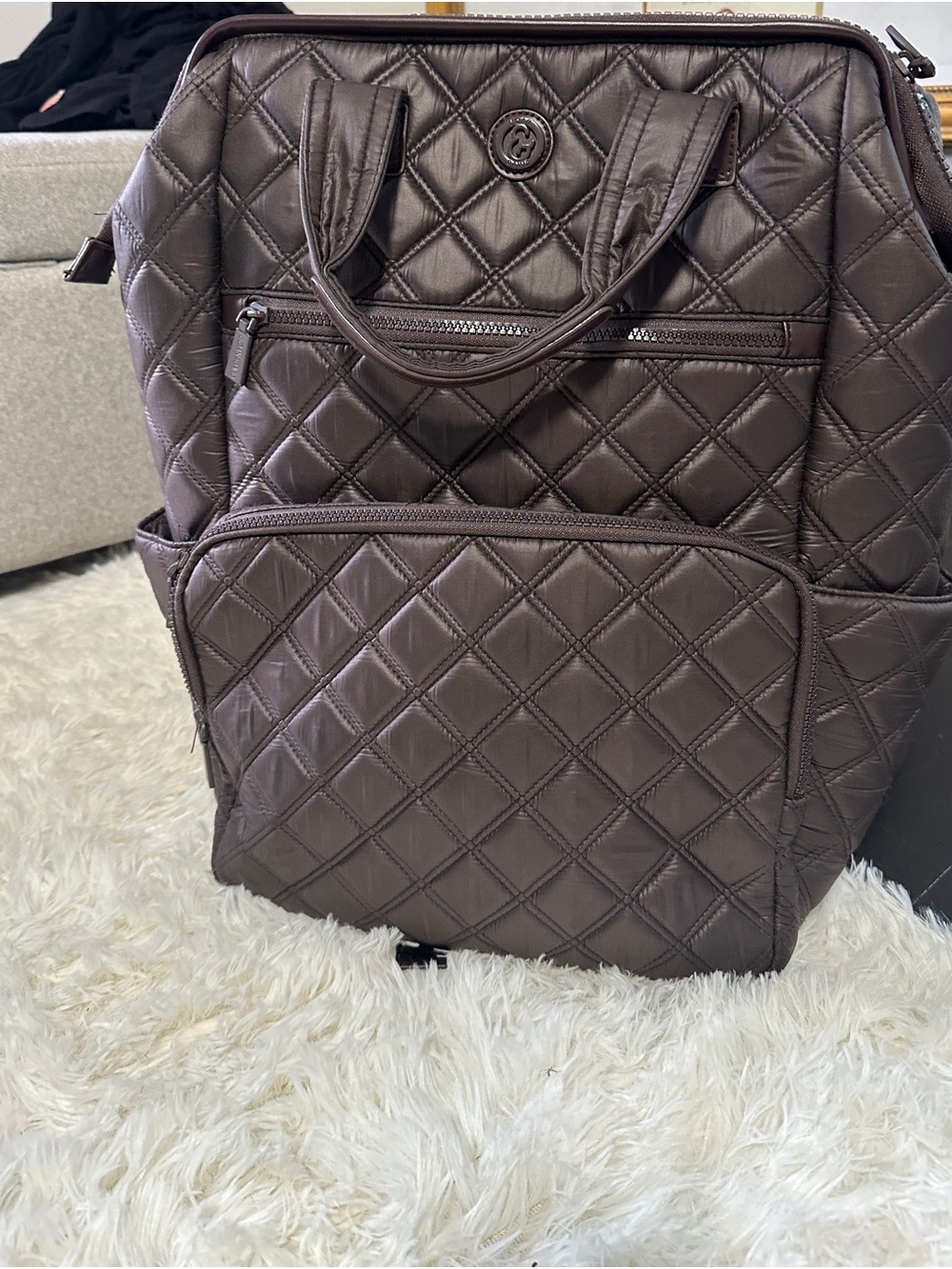 Joan & David Diamond Quilted Puffer Nylon Square Laptop Backpack